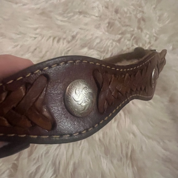 Dark Brown Genuine Leather Western Equestrian Weaved Silver Coin Adorned Belt main image 5
